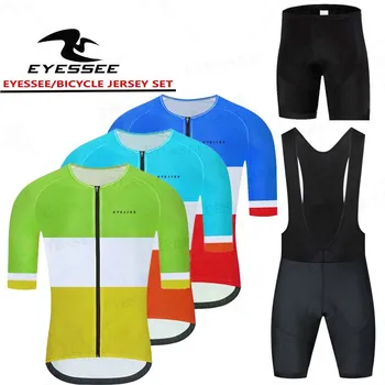 EYESSEE 2023 Комплекти от Джърси за Велоспорта, Велосипеди костюм, Велосипедна дрехи с къс ръкав, Велосипеди трико, Велосипеди Джърси, лигавник, Панталони, костюми