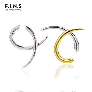 F. I. N. S 1 бр. минималистичен геометричен скоба за ушите от сребро S925 проба без пиърсинг, Q-образна обтегач за ухото кости, златисто-сребърна открита обица
