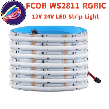 FCOB RGB IC Led Лента WS2811 Адресируеми 720 светодиоди Dream Пълноцветен 12V 24V с Висока Плътност Гъвкав КЛЮЧОДЪРЖАТЕЛ COB Led Светлини RA90