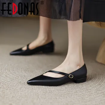 FEDONAS/ най-новите модни дамски обувки-лодка с остри пръсти в малкия нисък ток и каишка с катарама, лаконичная ежедневни работна удобни дамски обувки