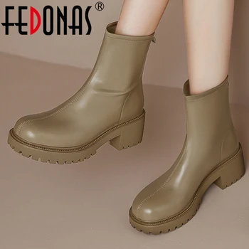FEDONAS/ново записване, женски ботильоны, модни лаконичен обувки на дебелите ток, цип отзад, през цялата чорап, офис ежедневни есенно-зимни дамски обувки