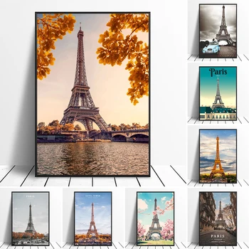 Four Seasons of Paris Постер с Айфеловата кула, Известният Френски Пейзаж, Картина върху платно, Модерен Начало Декор, Щампи, Снимки за Кафе