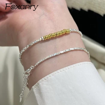 Foxanry, минималистичные гривни-веригата е сребърен цвят за жени, двойки, корейски скъпите пури в ограничени бройки на бижута в стил пънк с геометричен модел, подарък за парти в чест на рождения ден