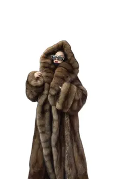 Ftangaiur2023 Зимни внос на руски соболиная палто от дъх на бебето, изработени по поръчка дамски норковая палто с дълъг ръкав x-long, норковая палто