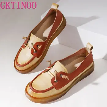 GKTINOO/ Лоферы от естествена кожа, Многоцветни Маратонки за жени, 2023, Дамски обувки на плоския токчета, дамски мокасини от телешка кожа, дамски обувки на плоска подметка