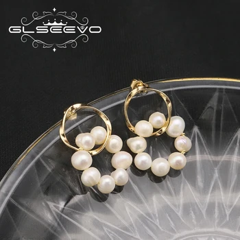 GLSEEVO Част от естествени сладководни перли, дамски обеци Проста лукс Романтичен чар Изискани бижута подаръци за Деня на Благодарността