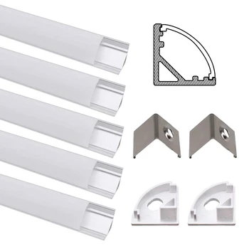 IKS 1-10 комплекти V 0.5 м 12 мм ленти led алуминиев профил за светлинния канал с плосък корпус млечен цвят, прозрачни капачки челни, клипове