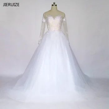 JIERUIZE/ реколта бели дантелени апликации с дълги ръкави, сватбени рокли, бална рокля, булчинска рокля с отворен гръб, robe de mariee