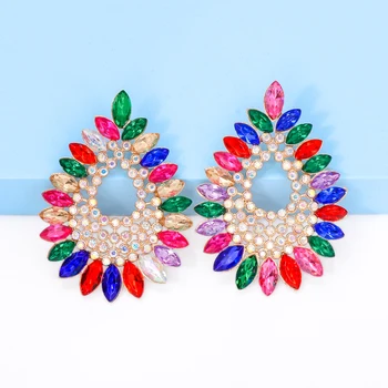 JURAN/ нови цветни обеци с кристали, висококачествени аксесоари за си официална вечеря за жени, ефектни бижута, подаръци