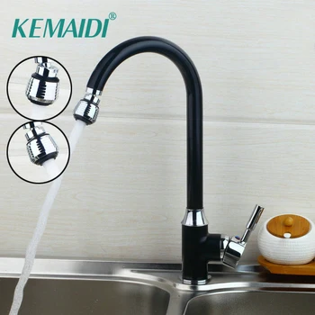 KEMAIDI Дюза за кухненско кран със завъртане на 360 градуса, кухненски миксер, монтирани на бортике, черно кран с една дръжка и един дупка