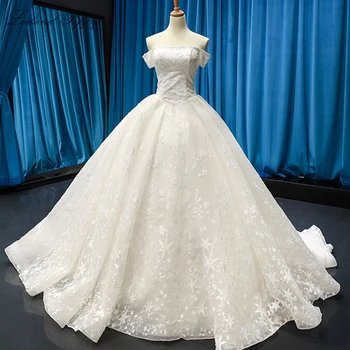 Lceland Poppy/ елегантни дамски дантелени сватбени рокли трапецовидна форма с дължина до пода с открити рамене и апликации, сватбена рокля с влак