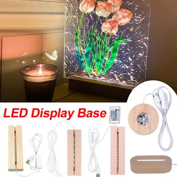 Led акрилна светлинна плоча, дървена поставка за дисплея, правоъгълна поставка с подсветка от кристали, 3D USB-поставка-ръчно изработени, 3D подаръци от смола с ръчно изработени, арт декор