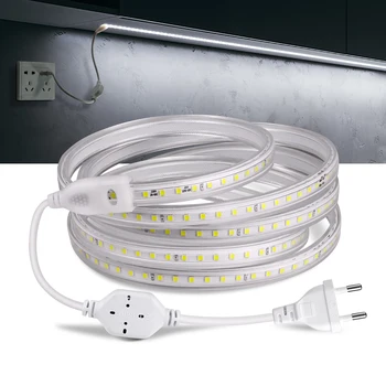 Led подсветката под шкаф 220v EU/110 В US Plug 120 светодиода/M, Водоустойчив за кухненски шкаф, подсветка на гардероба, домашно осветление