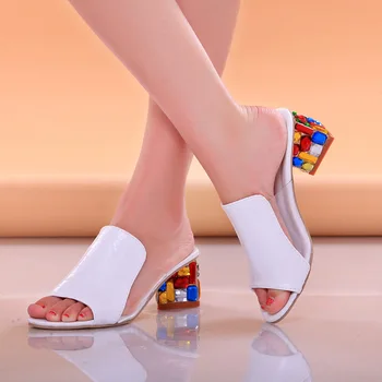 Lucyever / Дамски модни летни сандали с кристали, дамски обувки с отворени пръсти, разноцветни дамски плажни джапанки, пързалки