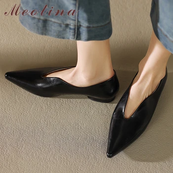 Meotina/ дамски обувки от естествена кожа, ръкавици, на равна подметка с остри пръсти, дамски модни ежедневни обувки, есен-пролет, черно, сиво 40