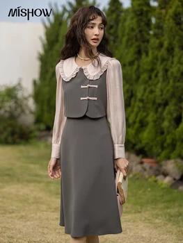 MISHOW Женско Френско рокля 2023 Есен-пролет Трапецовидна форма В Ретро стил, Скъпа риза с яка 
