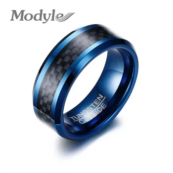 Modyle 2023 Нови Сини волфрам пръстени за мъже, годежни пръстени, мъжки пръстени от волфрамов карбид 8 мм, бижута