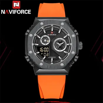 NAVIFORCE висок клас марка, луксозни Класически оригинални мъжки часовник, кварцов с цифров мъжки часовник, военни, спортни Оранжеви Гумени Мъжки ръчен часовник 9216