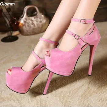 Olomm, дамски сандали изработени ръчно на платформата, секси обувки на висок ток с отворени пръсти, страхотна розово-лилаво вечерни обувки, дамски големи размери САЩ 5-20