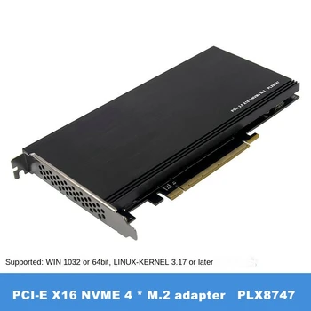 PCIe 3,0x16 PLX8747 на 4 порта M. 2 NVMe SSD Адаптер за Карта за Разширяване на Quad Mkey Nvme в Pci-E Конвертор за PC 32G/bps win10 linux