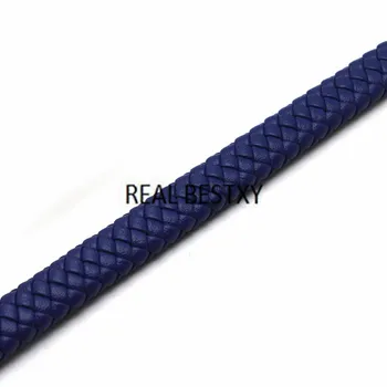 REAL BESTXY 1 метър от 12 * 6 мм Широка сплетен кожена въже, син кабел за бижута, синьо кожа кабел за бижута