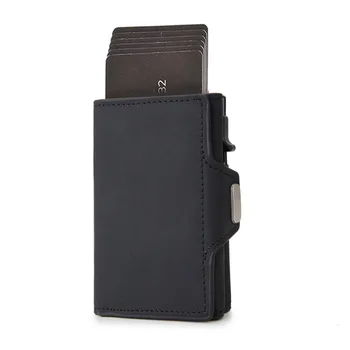 Rfid-държач за карти, изработени от въглеродни влакна, мъжки портмонета, тънък джоб за монети, лична карта, стойка за кредитни карти, алуминиев минималистичен смарт портфейл