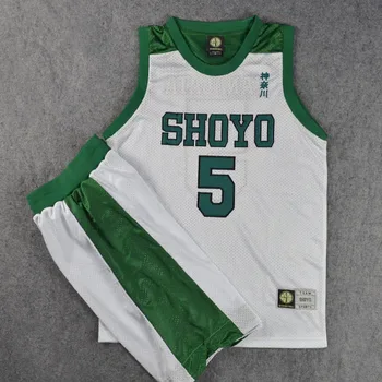 SHOYO #5 HANAGATA Фланелка + Шорти Cosplay костюм SHOYO Баскетболно майк Комплект училищна баскетболна форми на Спортно облекло
