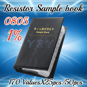 SMD 0805 Чип-резистор Набор от екземпляри на книгата Асортимент от 1% FR-07 SMT 170 ValuesX25pcs/50pcs 0R-10M Албум на проби