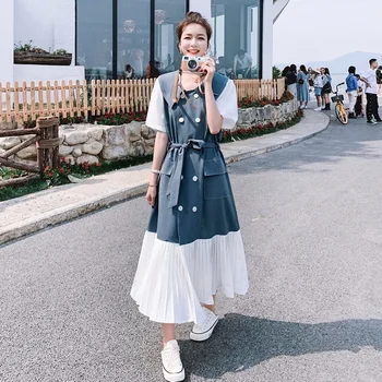 SuperAen Женствена рокля Лято 2023, Ново корейското дълга рокля-риза, Улично плиссированное модно дълга рокля