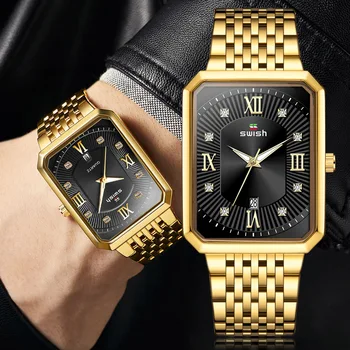 SWISH Златисто-черни мъжки часовници, най-добрата марка за луксозни модерни кварцови часовници, водоустойчиви, военни, спортни, reloj de hombre