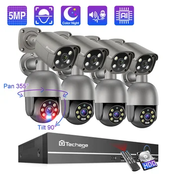 Techage 8CH HD 5MP PTZ POE Система охранителна Камера Външен Водоустойчив Записващо устройство за ВИДЕОНАБЛЮДЕНИЕ Комплект за Защита От Видеонаблюдение Откриване на Човек