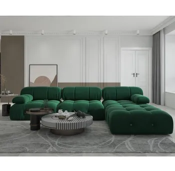 Velvet L-образна мек и удобен диван за хол
