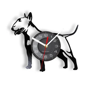 Vinyl плоча на английски бик, безшумни стенни часовници, спирала часовници за кучета, стенни часовници за кученце, подарък за собственика на бик