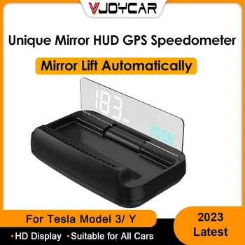 Vjoycar 2023 HUD Огледало Автоматично се Издига Голям и Ясен GPS Проектор за измерване на скоростта КМ/Ч, мили/ч, Часовници за Tesla Y 3 Аксесоари