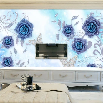 wellyu Потребителски тапети papel de parede 3d Синя чародейката пеперуда на цвете скъпоценен камък фон hudas beauty duvar kagit