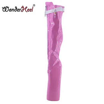Wonderheel високо петата платформа 40 клинове токчета фетиш заключена цип над коляното ботуши на супер момичета за нощен клуб секси бедрата високи ботуши