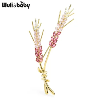 Wuli & baby / Нови брошки от пшеница с кубическим цирконием, женски, мъжки, жълто-розови с цвете пшеница, сватба, всекидневни, офис, брошки, игли, подаръци