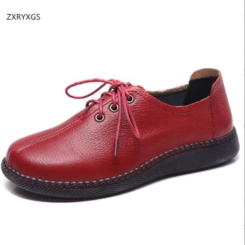 ZXRYXGS/ 2023 Пролетта Топ От мека телешка кожа, Обувки на плоска подметка от Мека Тръни, Маратонки За Почивка, Жените имат противоплъзгаща Дрехи, Удобни Обувки От естествена Кожа