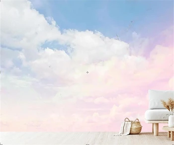 Абстрактни цветни синьо небе, бели облаци, розови облаци, 3D и стенни тапети за детска стая по поръчка, самозалепващи се тапети