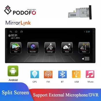 Авто мултимедиен плейър Podofo Android с докосване на екрана 6,9 инча, Bluetooth, авторадио, стерео видео, GPS, WiFi, Универсално авторадио 1din