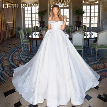 Бална рокля ЕТЕЛ РОЛИН, Сватбената рокля 2022, Елегантни сатенени дантелени апликации за Младоженци, Рокли на Принцеси за Младоженци Vestido De Noiva
