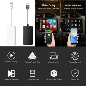 Безжичен USB Apple CarPlay Android Auto Dongle Огледален Адаптер за Жична Android Auto Box Mirrorlink Автомобилен Мултимедиен Плеър