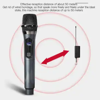 Безжичен микрофон 1 на 2, двойна преносима динамично караоке микрофон система с Перезаряжаемым приемник