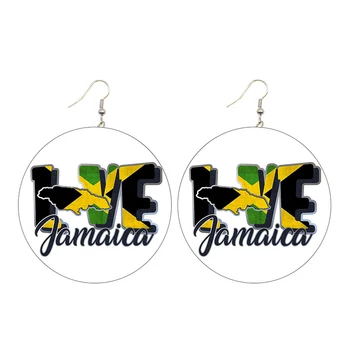 Безплатна доставка! 2021 Модни Кръгли дървени обеци с флага на Ямайка за жени