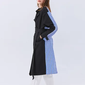 Безплатна доставка Дизайнерски модни якета-windbreakers дамски есенни ежедневни шарени лоскутные свободни дълги якета, палта Елегантни дами