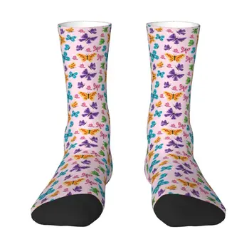 Безшевни дизайнерски чорапи с шарени пеперуди за мъже и Жени, топли модни чорапи за екипажа