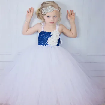 Бели дълги рокли-опаковки за малки момичета, детски пищни вязаное на една кука бална рокля-поличка от тюл с цветя, бебешки дрехи за сватбената парти, дрехи