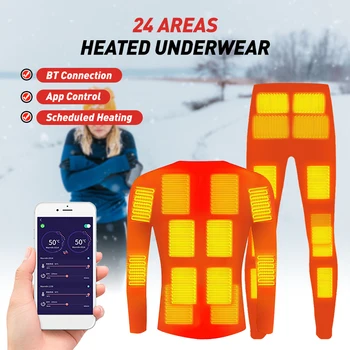 Бельо с подгряване за мъже и жени, зимата на топло топ и панталон с електрически USB-топъл, 24 зони, управление на приложението, 5 температурни настройки