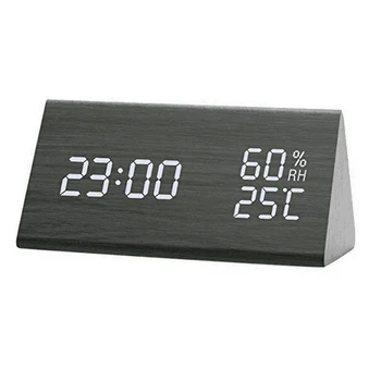Будилник цифрови дървени цифрови радио часовник led настолни часовници с дисплей на температурата и влажността на захранване чрез USB