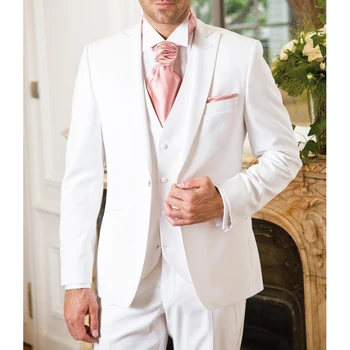 Бял официален смокинг булката за сватбата с остроконечным лацканом, 3 предмет, мъжки костюми за бала с панталони, Жилетка, мъжки модерен яке, най-новият стил